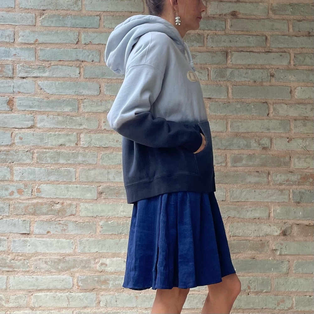 Champion Spellout Hoodie Blue Ombre Dip Dye Reverse Weave Embroidered Sweatshirt - Picture 4 of 14